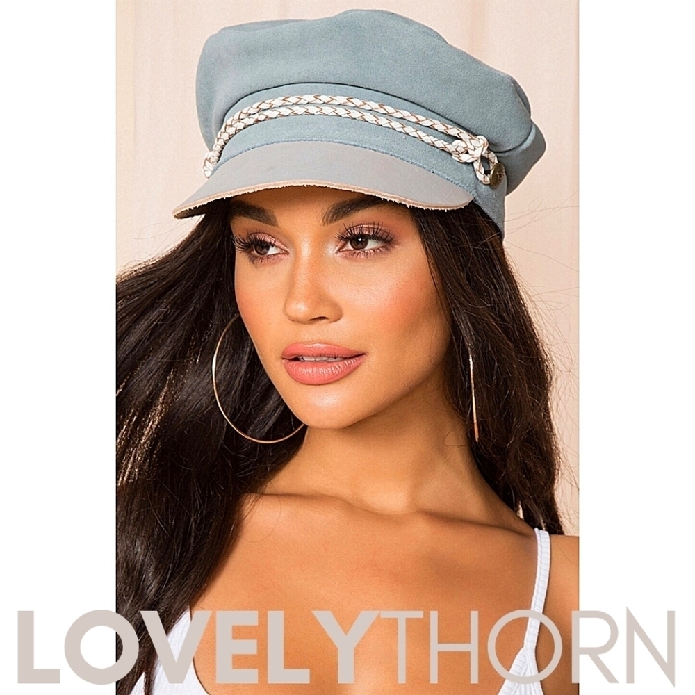 BRIXTON // ltd ed baby blue suede lighter blue leather vtg inspired moto cap